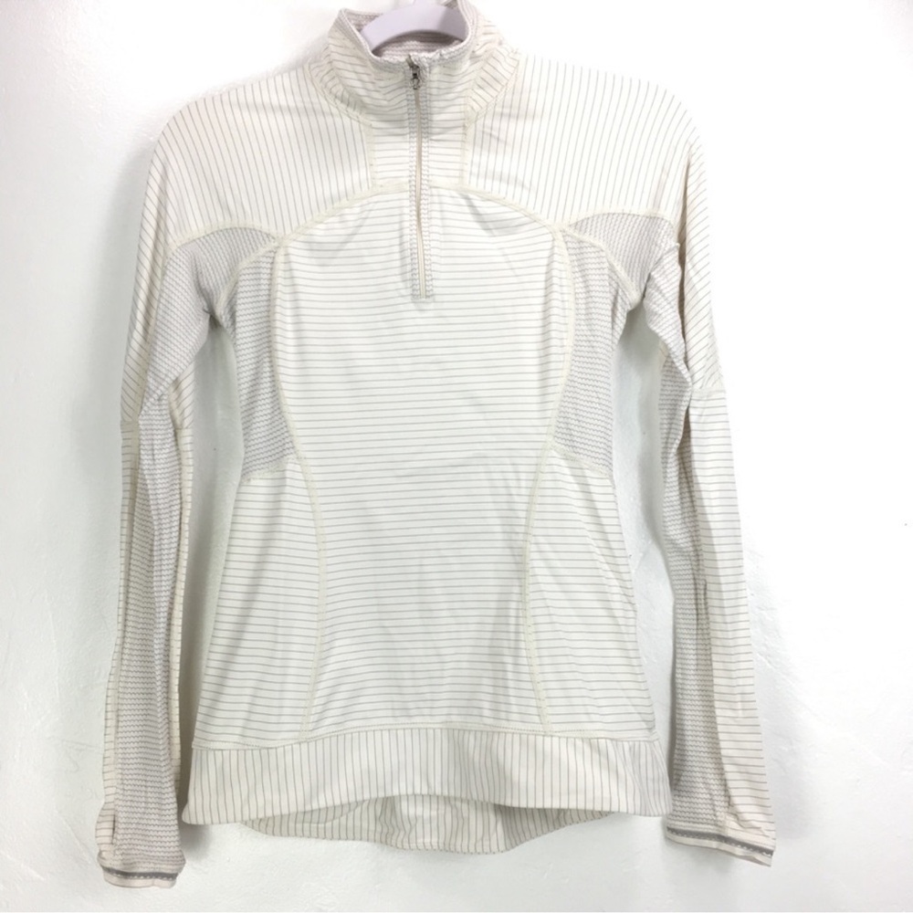 Lululemon White Stripe Quarter Zip Pullover